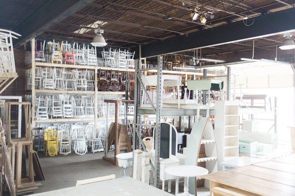Behind the scenes peek at Paisley & Jade's vintage & specialty rental warehouse.
