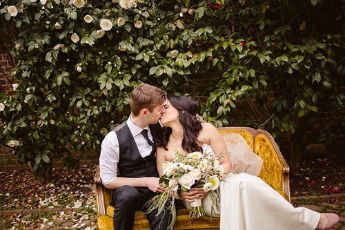 Beautiful and romantic elopement wedding at Sabot at Stony Point in Richmond Virginia featuring vintage furniture rentals by Paisley and Jade