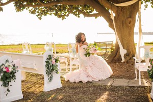 Beautiful blush romantic wedding inspiration shoot by Hearts Content Events at Hermitage Museum and Gardens with vintage and eclectic furniture rentals by Paisley and Jade