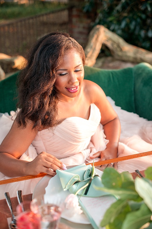 Beautiful blush romantic wedding inspiration shoot by Hearts Content Events at Hermitage Museum and Gardens with vintage and eclectic furniture rentals by Paisley and Jade 