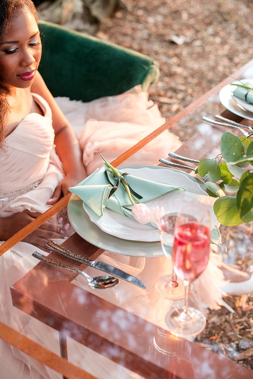 Beautiful blush romantic wedding inspiration shoot by Hearts Content Events at Hermitage Museum and Gardens with vintage and eclectic furniture rentals by Paisley and Jade 