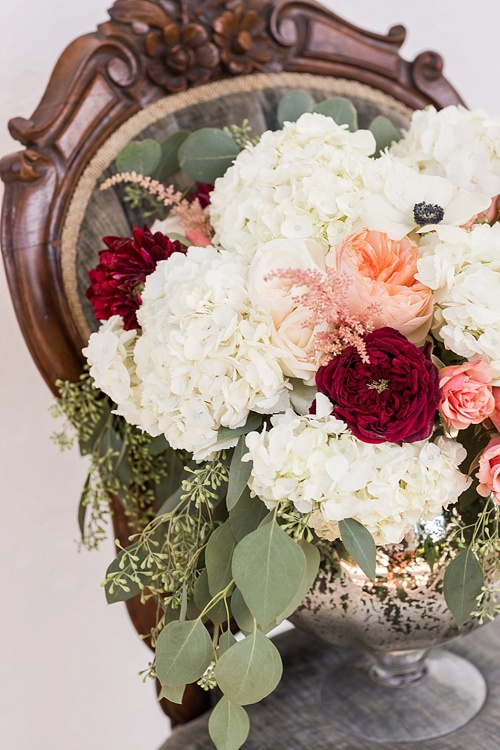 Romantic marsala inspired wedding at Alwyngton Manor in Virginia with vintage and specialty furniture rentals provided by Paisley and Jade 