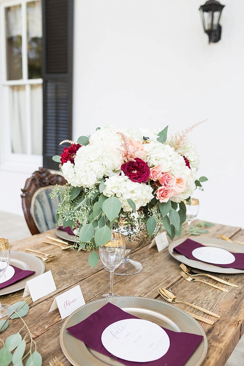 Romantic marsala inspired wedding at Alwyngton Manor in Virginia with vintage and specialty furniture rentals provided by Paisley and Jade 