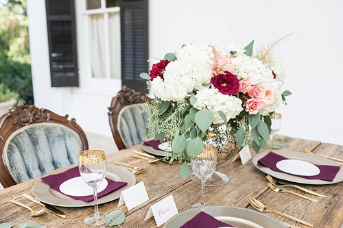 Romantic marsala inspired wedding at Alwyngton Manor in Virginia with vintage and specialty furniture rentals provided by Paisley and Jade 