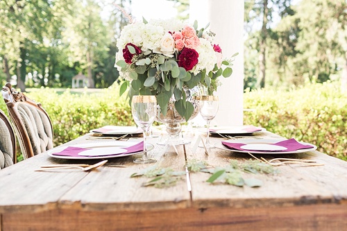 Romantic marsala inspired wedding at Alwyngton Manor in Virginia with vintage and specialty furniture rentals provided by Paisley and Jade 