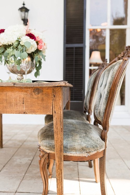 Romantic marsala inspired wedding at Alwyngton Manor in Virginia with vintage and specialty furniture rentals provided by Paisley and Jade 