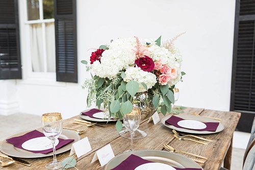 Romantic marsala inspired wedding at Alwyngton Manor in Virginia with vintage and specialty furniture rentals provided by Paisley and Jade 