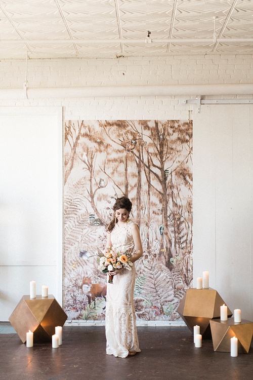 Gorgeous feminine and forest wedding inspiration styles shoot by Glint Events at Paisley and Jade showroom in Richmond Virginia 