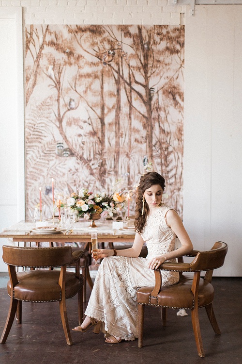 Gorgeous feminine and forest wedding inspiration styles shoot by Glint Events at Paisley and Jade showroom in Richmond Virginia 