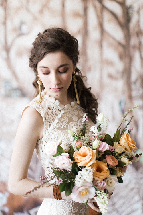 Gorgeous feminine and forest wedding inspiration styles shoot by Glint Events at Paisley and Jade showroom in Richmond Virginia 