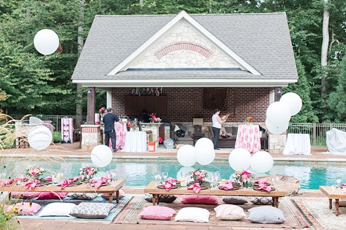 Gorgeous girl's night out poolside party in Leesburg, Virginia with specialty rentals by Paisley and Jade 