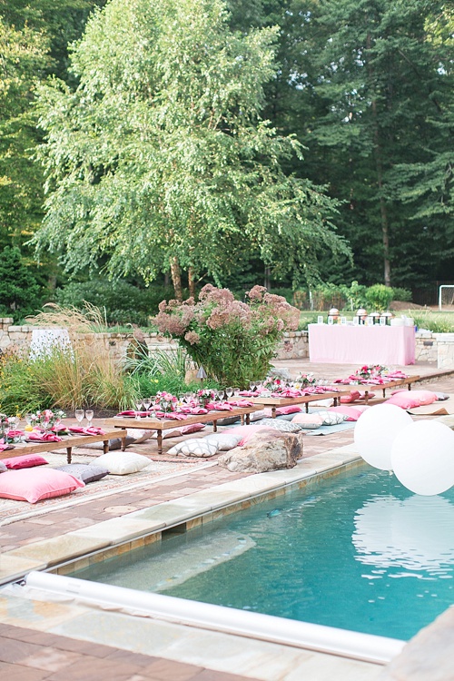 Gorgeous girl's night out poolside party in Leesburg, Virginia with specialty rentals by Paisley and Jade 