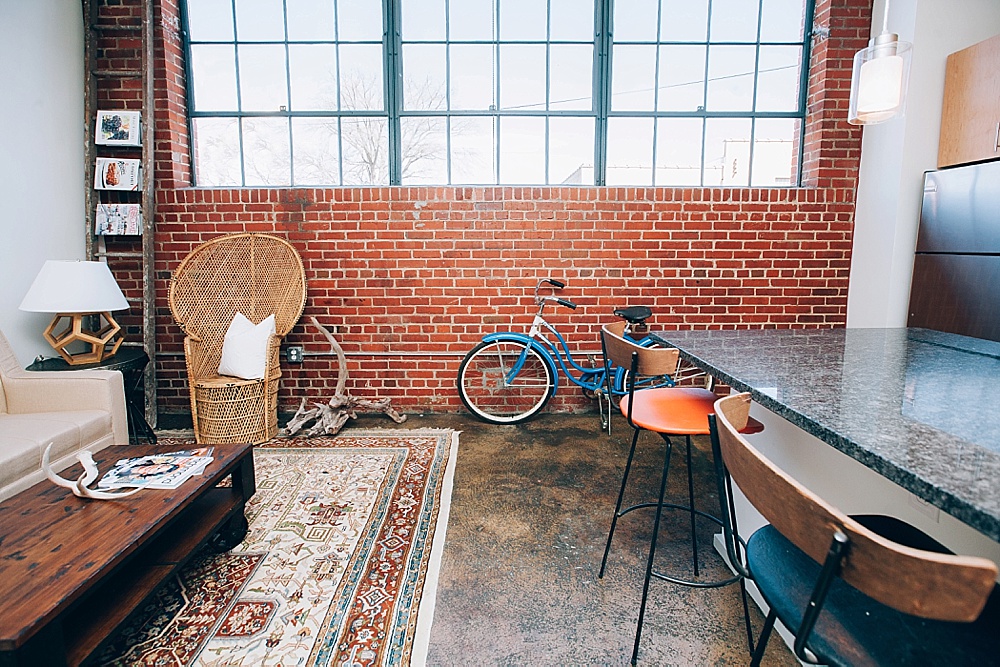 Swanky loft styling with some specialty vintage and eclectic rental pieces by Paisley and Jade in Richmond, Virginia