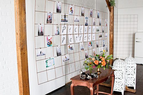 Modern metallic photo display and seating chart by Paisley and Jade
