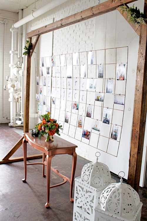 Modern metallic photo display and seating chart by Paisley and Jade 
