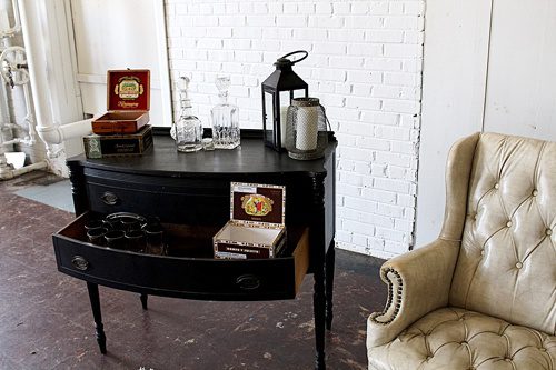 Simple and sophisticated cigar bar and whiskey lounge created with specialty rental times by Paisley and Jade
