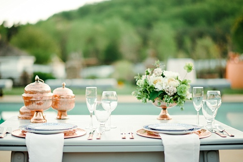 Romantic vow renewal styled shoot with copper accents at Pharsalia with specialty rentals by Paisley and Jade 