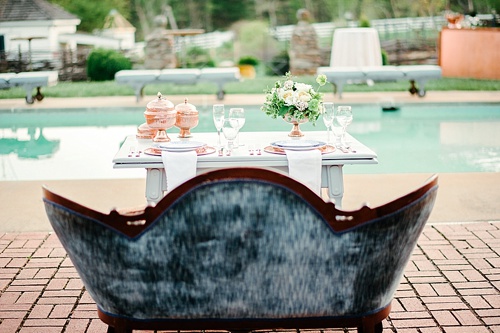 Romantic vow renewal styled shoot with copper accents at Pharsalia with specialty rentals by Paisley and Jade 