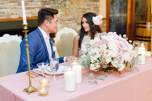 Romantic blush wedding inspiration shoot at Ashton Creek Vineyards with specialty chair rentals by Paisley and Jade 