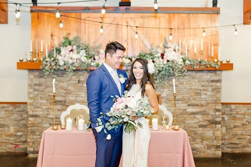 Romantic blush wedding inspiration shoot at Ashton Creek Vineyards with specialty chair rentals by Paisley and Jade 