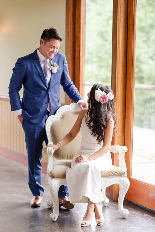 Romantic blush wedding inspiration shoot at Ashton Creek Vineyards with specialty chair rentals by Paisley and Jade 