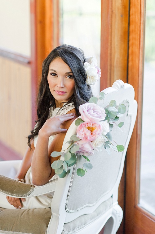 Romantic blush wedding inspiration shoot at Ashton Creek Vineyards with specialty chair rentals by Paisley and Jade 