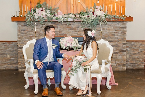 Romantic blush wedding inspiration shoot at Ashton Creek Vineyards with specialty chair rentals by Paisley and Jade 