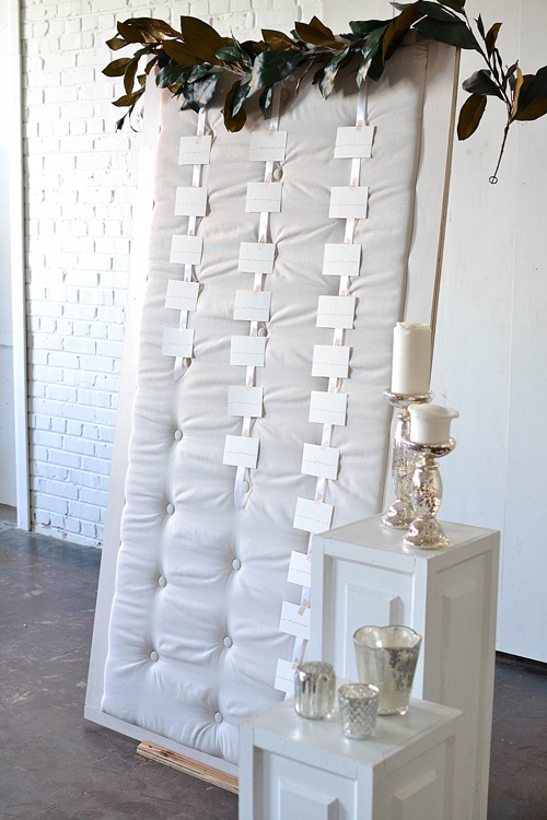 Simple and chic guest seating charts created with rental pieces by Paisley and Jade 