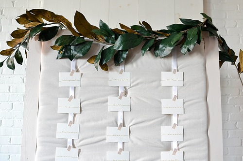 Simple and chic guest seating charts created with rental pieces by Paisley and Jade 