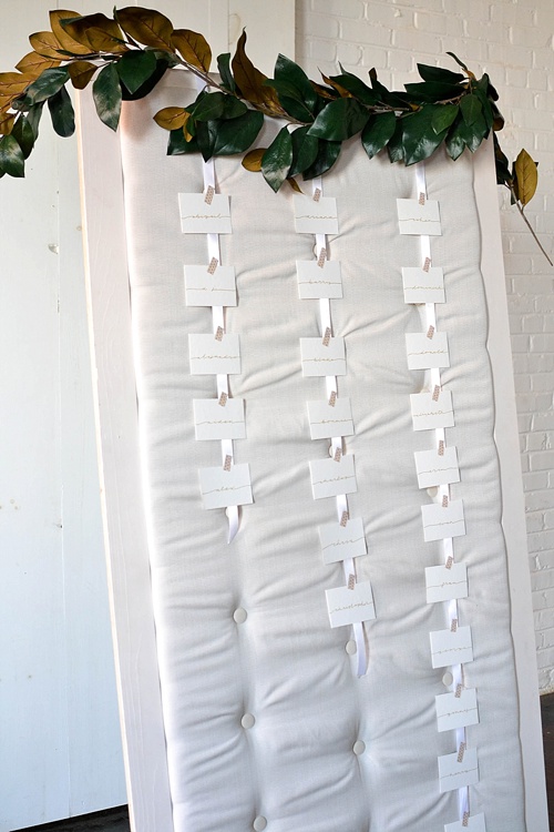 Simple and chic guest seating charts created with rental pieces by Paisley and Jade 