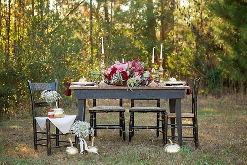 Beautiful cranberry inspired Fall styled shoot in a Virginia Forest with specialty rentals by Paisley and Jade 