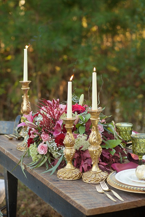 Beautiful cranberry inspired Fall styled shoot in a Virginia Forest with specialty rentals by Paisley and Jade 