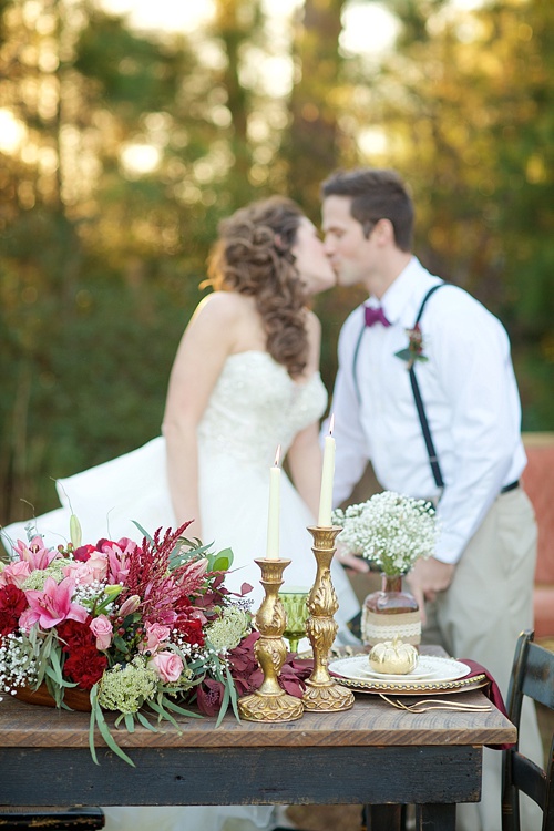 Beautiful cranberry inspired Fall styled shoot in a Virginia Forest with specialty rentals by Paisley and Jade 