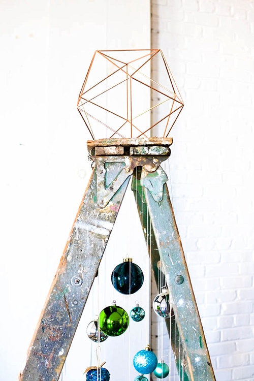 Fun and Fun Christmas Tree inspiration using a vintage wooden ladder from Paisley and Jade at Highpoint and Moore 