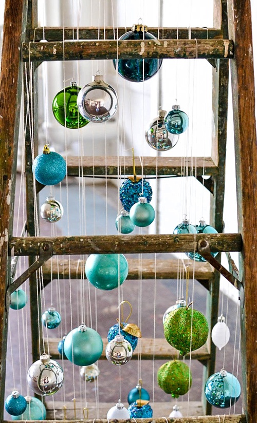 Fun and Fun Christmas Tree inspiration using a vintage wooden ladder from Paisley and Jade at Highpoint and Moore 