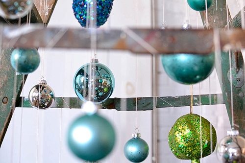 Fun and Fun Christmas Tree inspiration using a vintage wooden ladder from Paisley and Jade at Highpoint and Moore