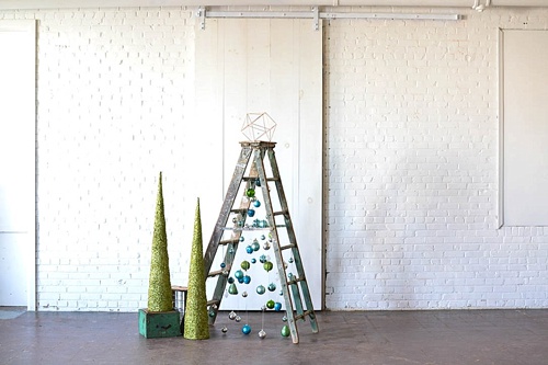 Fun and Fun Christmas Tree inspiration using a vintage wooden ladder from Paisley and Jade at Highpoint and Moore 