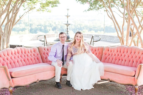 Gorgeous engagement photo shoot at Libby Hill Park in Richmond Virginia captured by Shalese Danielle Photography planned by Posh PR with vintage sofa rental by Paisley & Jade 