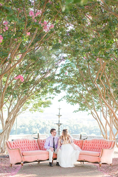 Gorgeous engagement photo shoot at Libby Hill Park in Richmond Virginia captured by Shalese Danielle Photography planned by Posh PR with vintage sofa rental by Paisley & Jade 