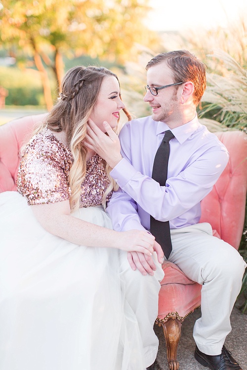 Gorgeous engagement photo shoot at Libby Hill Park in Richmond Virginia captured by Shalese Danielle Photography planned by Posh PR with vintage sofa rental by Paisley & Jade 