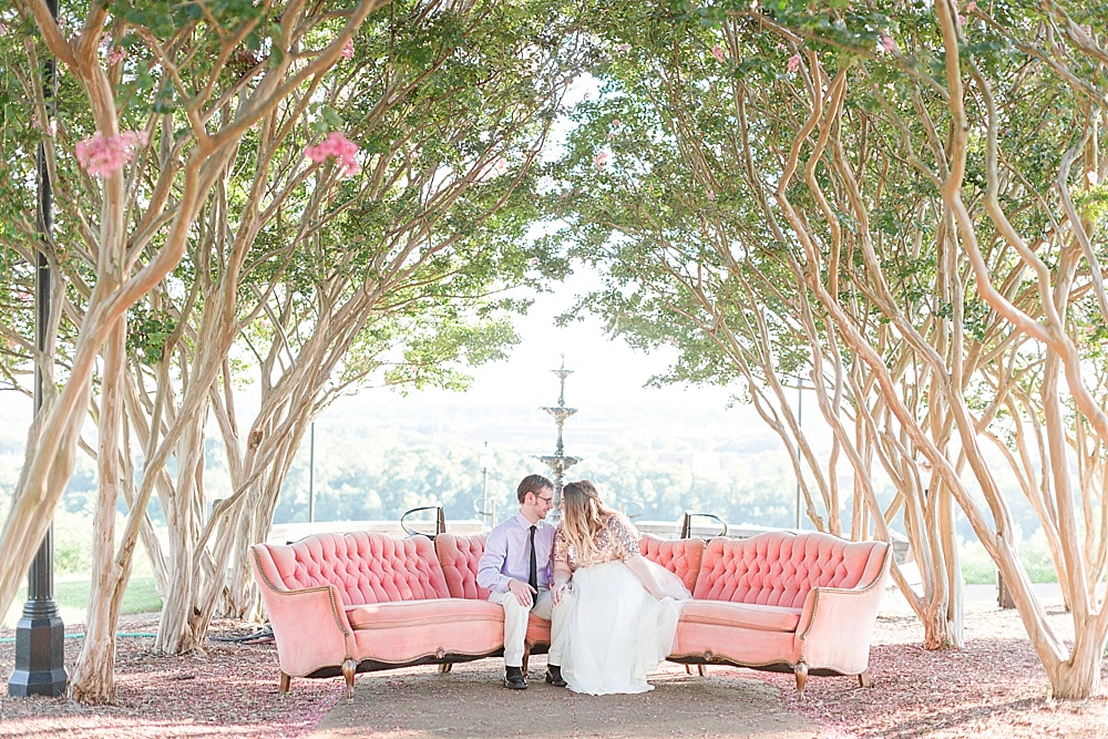 Gorgeous engagement photo shoot at Libby Hill Park in Richmond Virginia captured by Shalese Danielle Photography planned by Posh PR with vintage sofa rental by Paisley & Jade