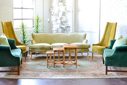 Pantone color of the year inspired lounges and dining designs created and styled with rental items by Paisley & Jade