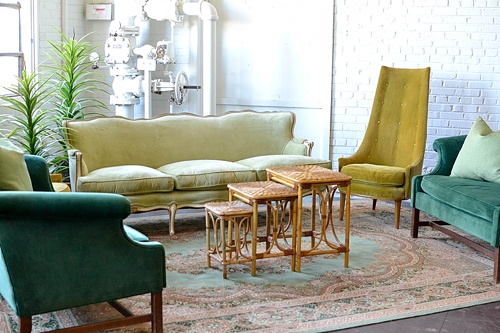 Pantone color of the year inspired lounges and dining designs created and styled with rental items by Paisley & Jade 