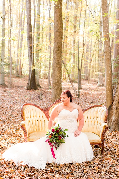 Enchanting Fall forest wedding at Stevenson's Ridge captured by Bethanne Arthur Photography with specialty and vintage rentals by Paisley & Jade 