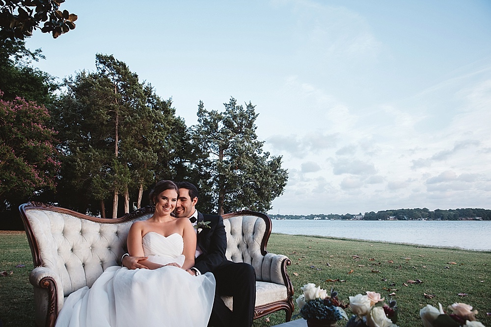 Romantic waterside wedding at Norfolk Botanical Gardens with specialty and vintage rentals by Paisley & Jade. Photo by Parker Young