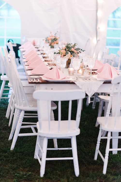 Pretty pink and white outdoor wedding at Prospect Hill Plantation with specialty rentals by Paisley & Jade 