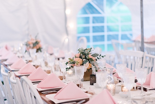 Pretty pink and white outdoor wedding at Prospect Hill Plantation with specialty rentals by Paisley & Jade 