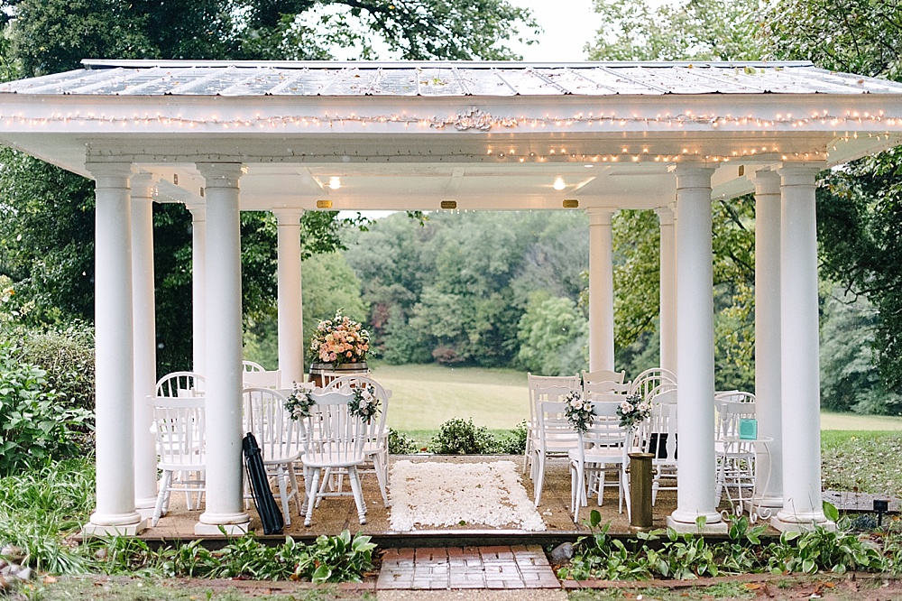 Pretty pink and white outdoor wedding at Prospect Hill Plantation with specialty rentals by Paisley & Jade