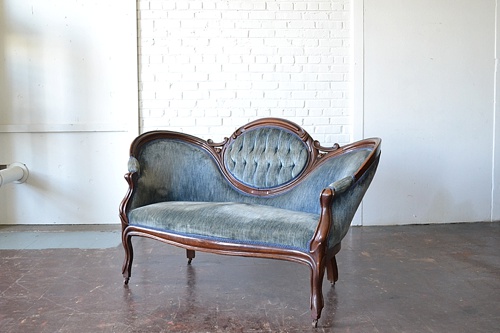 Vintage Estelle settee available for rent by Paisley & Jade 