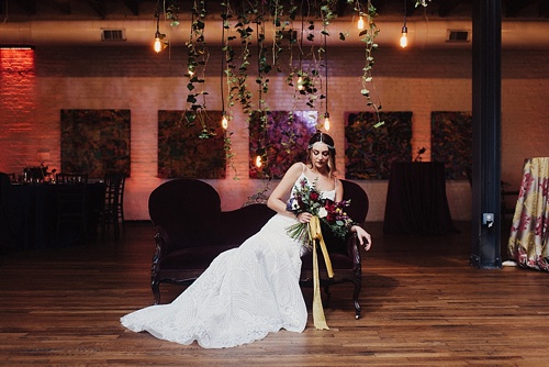 Eclectic and artsy wedding inspiration at The Hofheimer Building in Richmond Va with specialty rentals by Paisley & Jade. Images by Alex C Tenser Photography 